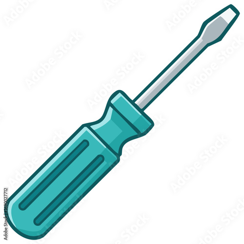 Cartoon flat-head screwdriver with a teal handle vector illustration