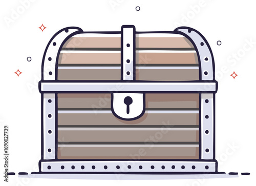 Illustrated Wooden Treasure Chest Closed Ancient Decorative Trunk