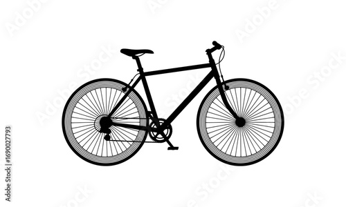 Illustration of a bicycle with thin spoked wheels and a simple frame design on a white background view side