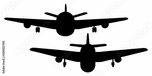 Two airplane silhouettes with landing gear visible against a white background in a simple illustration | editable eps vectors