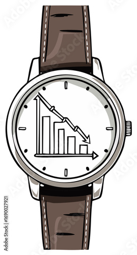 Wristwatch Displaying a Declining Stock Market Chart Shows Poor Business Performance and Investment Losses
