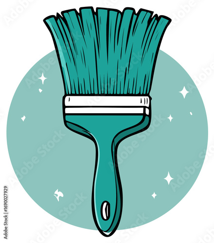 Vibrant Teal Paint Brush Illustration with Artistic Shimmering Accents