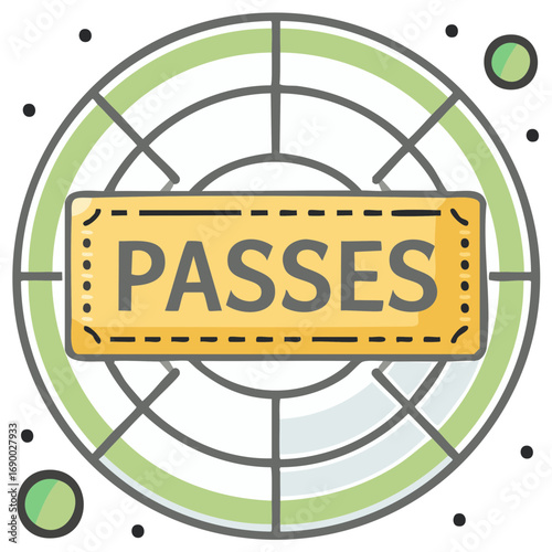 Illustration of the word passes in a yellow banner inside of a target shape