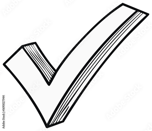Hand-Drawn Check Mark Illustration, Outline Stroke, Approval Symbol, Acceptance Icon, Verification Tool