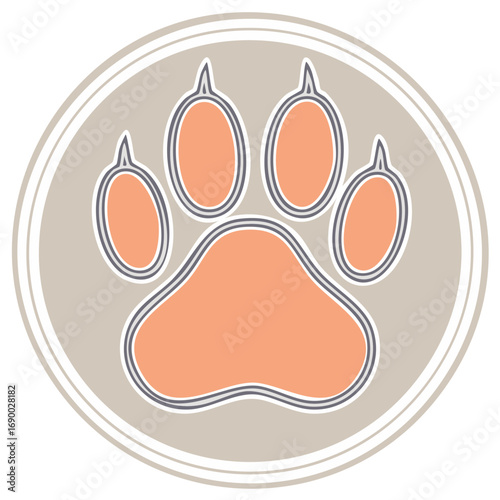 Modern Orange Animal Paw Print Icon Vector Illustration in a Circle