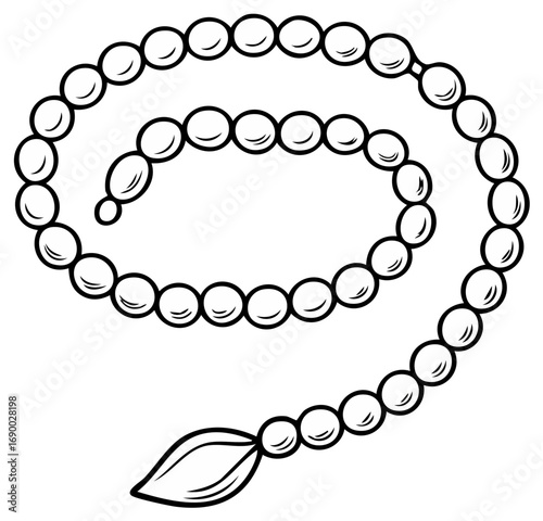 Spiritual prayer beads tasbih misbaha black outline illustration in spiral form