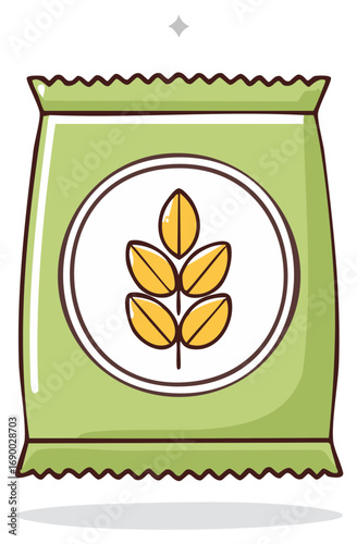 Green bag with wheat emblem for organic food packaging or cereal product