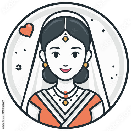 Indian Bride Wearing Traditional Wedding Attire and Jewelry