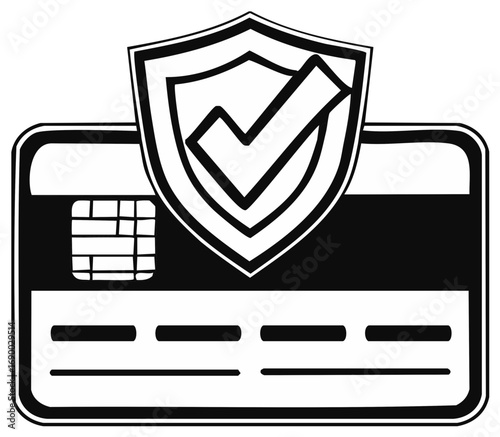 Credit card with shield and checkmark, security verification payment, financial transaction, electronic payment, protection, and online payment