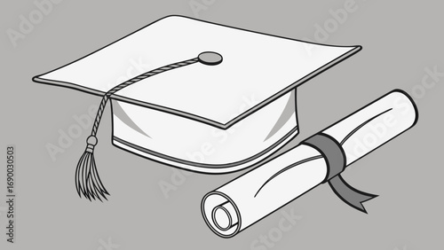 Graduation cap and diploma academic achievement education success illustration.