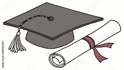 Graduation cap and diploma academic achievement education success commencement ceremony school university college degree graduation illustration vector art education symbol learning knowledge wisdom .