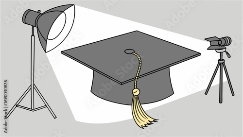 Graduation Cap Photography Setup Studio Lighting Academic Achievement Education Concept Illustration.