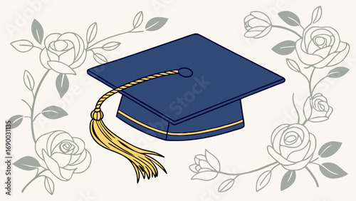Graduation cap with roses academic achievement commencement ceremony education success celebration diploma degree congratulations graduate school university college learning knowledge wisdom achievem.