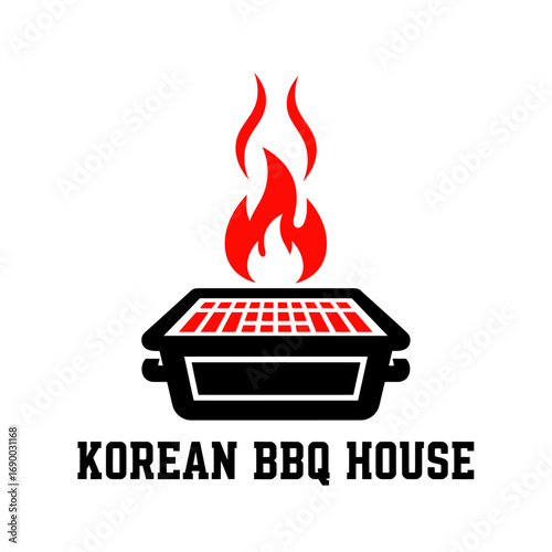Bbq barbecue food meat grill, logo design illustration