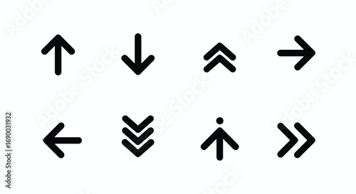 Eight minimalist arrow icons pointing in various directions, illustrating movement and choices.