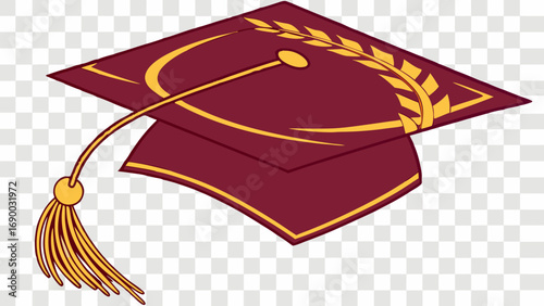 Graduation Cap Maroon and Gold Academic Achievement Education Icon Flat Design Vector Illustration.