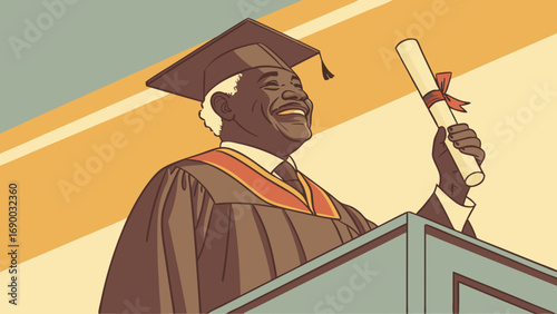 Graduation ceremony happy graduate academic achievement diploma success celebration education commencement graduate gown cap degree ceremony achievement learning knowledge wisdom scholar professor un.