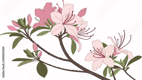 Pink Flowers Branch Blossom Illustration Design.