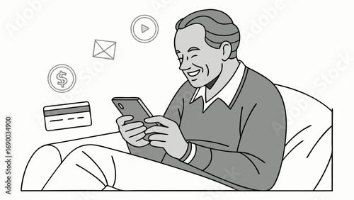 Senior Man Using Smartphone for Online Banking and Communication.