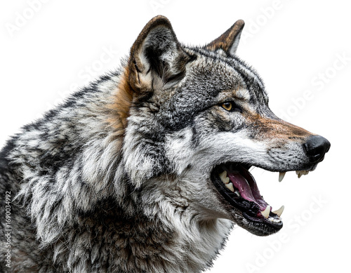 Alpha Wolf Head Close-Up with Fierce Expression, Side Angle Portrait, Transparent Background