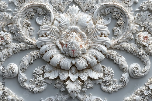 White ornate floral plaster relief image