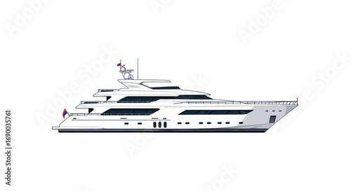 Sleek white multi-deck luxury superyacht vessel.