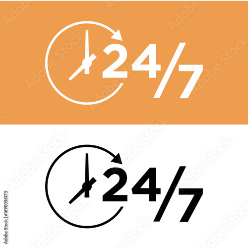 24-7 service icon representing availability and support always Vector