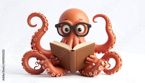 Octopus Reading Book with Glasses - Conceptual Education