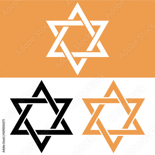 Star of david symbols in white black and orange against a split background Vector