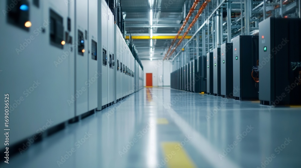 Fototapeta premium Data center operations modern facility digital infrastructure high-tech environment wide angle view efficiency and performance