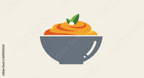 Delicious hummus bowl with fresh mint garnish healthy appetizer food illustration vector design element