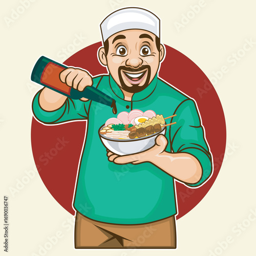 Indonesian Street Food Seller with Chicken Porridge