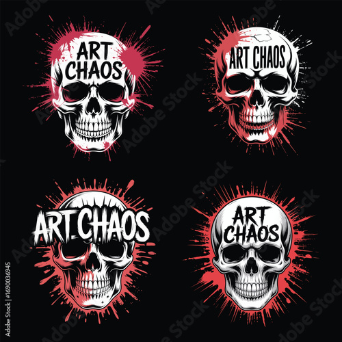 White skulls with red paint splatters chaos