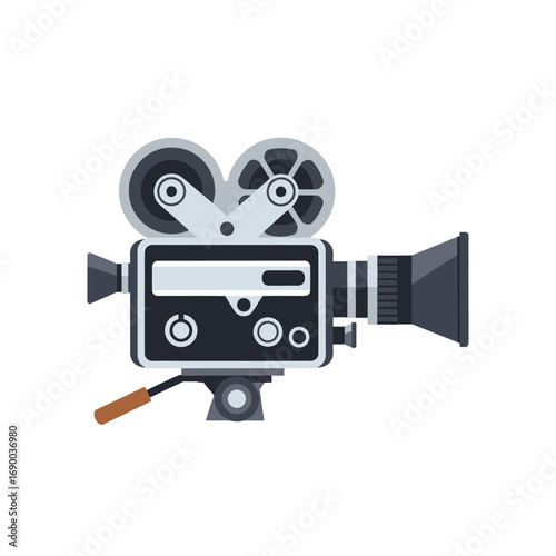Vintage Film Camera with Dual Reels and Brown Handle