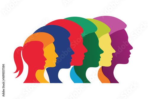 Colorful Silhouettes of Diverse People A Vibrant Illustration of Unity and Community on White Background