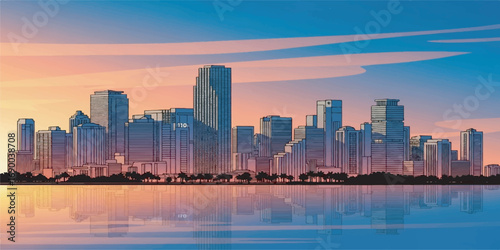 Wallpaper Mural Miami Skyline Vector Illustration, Modern Urban City Design Torontodigital.ca