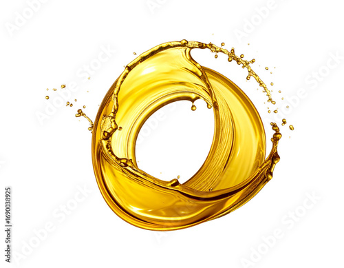 Golden Argan Oil Splash with Droplets in Mid-Air, isolated on transparent background