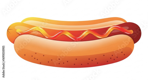 Delicious hot dog with ketchup illustration for fast food restaurants and summer picnic barbecue clip art