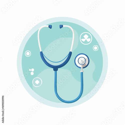 A clean vector illustration of a blue and white stethoscope, an essential tool for medical professionals and health monitoring.