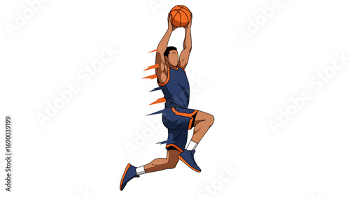 Basketball player silhouette vector illustration showing slam dunk action in bold dynamic style