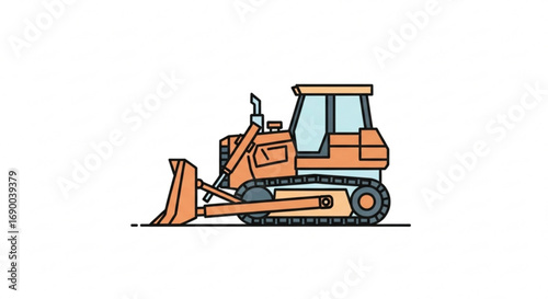 Orange bulldozer construction vehicle heavy equipment machinery tractor illustration vector graphic design
