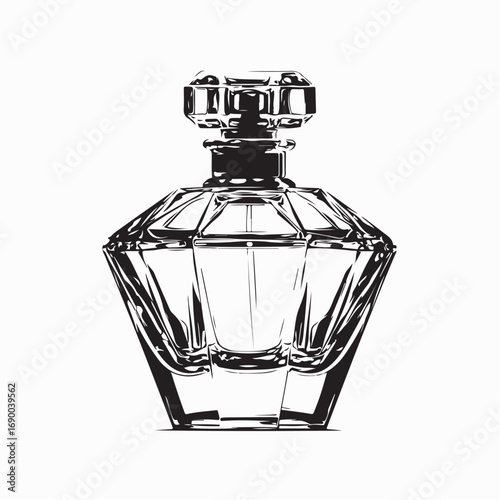 Elegant perfume bottle with facet glass design vector isolated on white background