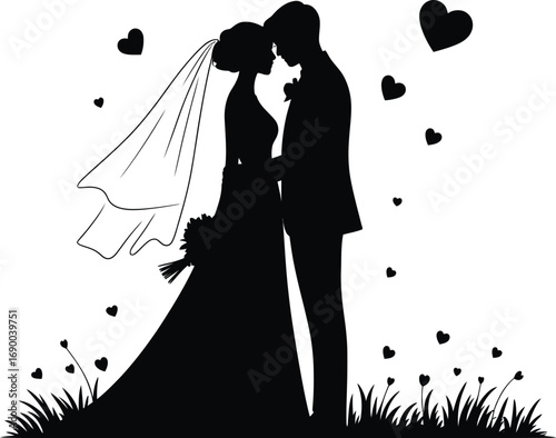 Bride groom embrace hearts wedding couple