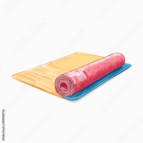 Vector illustration of a rolled fitness mat for yoga and exercise. A colorful symbol of a healthy lifestyle, personal wellness, and mindfulness practice
