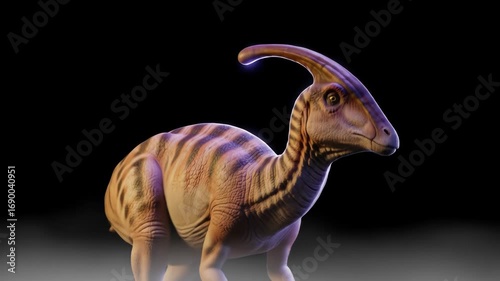 Parasaurolophus Dinosaur Portrait on Black