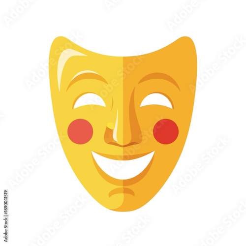 Happy Yellow Theatrical Mask with Red Cheeks