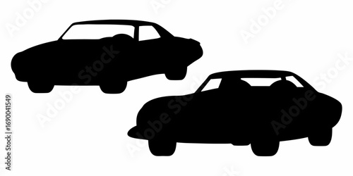 Two classic car silhouettes are shown against a white background in a simple and graphic illustration | editable eps vectors