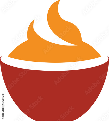 Bengali mishti doi sweet yogurt dessert food icon with swirl of creamy top transparent background