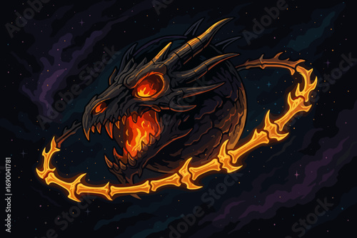 Dragon Planet Fiery Eyes in a Ring of Bones