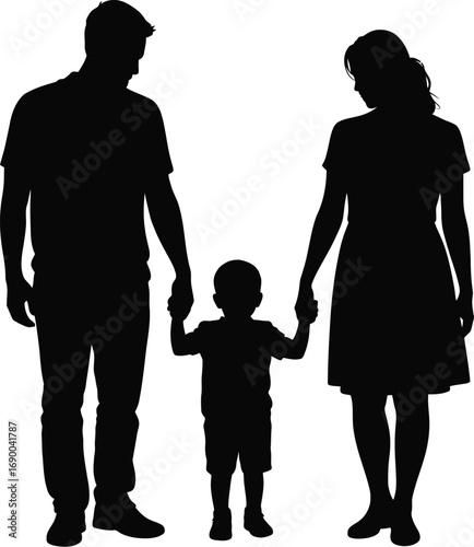 Family holding hands silhouette parents child